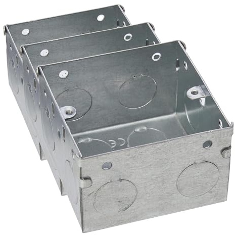 Merriway BH04061 47mm (1.7/8 inch) Depth Single 1-Gang Metal Flush Mount Back Pattress Box, Grey (Pack of 3)