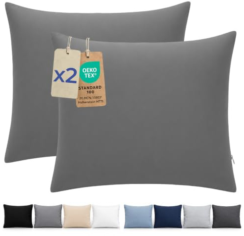 Dreamzie Kissenbezug 80x80 cm, Set mit 2 - Kissenbezüge aus Mikrofaser mit Reißverschluss - Für Kissen 80x80 cm - Kissenhülle Oeko-Tex, Anthrazit