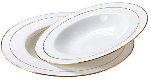 Assiette Plate Ronde,Plat Profond,Bol À Collation,Assiette De Diner,Assiette Plate En Céramique,Avec Phnom Penh,Convient for Les Pâtes, Le Risotto, La Soupe,2 Pièces,20cm (8 Inches) Assiette en porcel