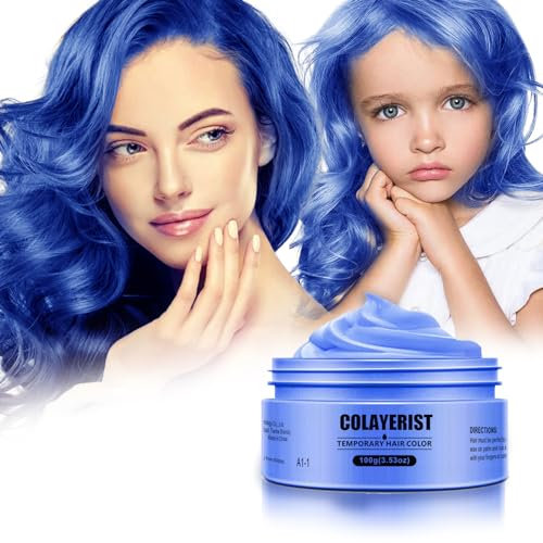 COLAYERIST Blau Temporäre Haarfarbe Auswaschbar, Haarfarbe Wachs für Männer und Frauen, Haarmascara für Partys oder Cosplay, Haarfärbeprodukte ohne Unordnung