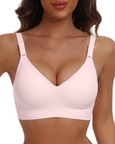 HORISUN Wireless Push Up Full Coverage Bra for Women Seamless Bras with Soft Support Comfort T Shirt Bralette (Pink,M)