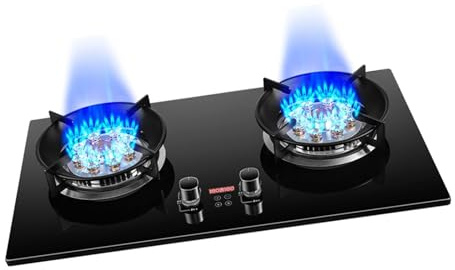 Vidrio Templado Estufa De Gas - Estufa De Dos Fuegos Fácil De Limpiar, Estufa De Cocina A Gas Con Función De Temporizador, Estufa De Gas De Escritorio Y Integrada De Dos Métodos De Instalación ( Size