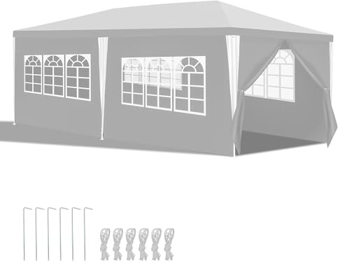 Vigevee Garten Pavillon Gartenzelt 3x6m Wasserdichter Event Pavillon Weiß mit abnehmbaren Seitenwänden und Fenster Partyzelt Bierzelt UV-Schutz für Garten