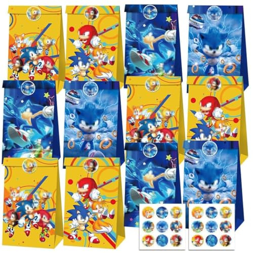 Geschenktüt, 12 Stück Papiertüten, 18 Stück Aufkleber, Kindergeburtstag-Tüten, Cartoon Süßigkeiten Tüten, Verpackung von Geschenken, Party