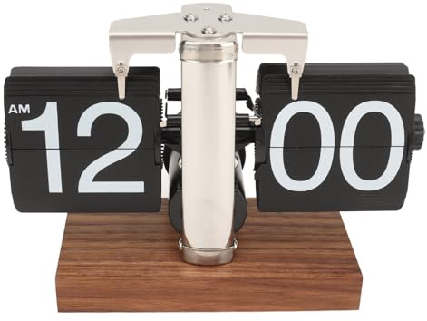 Hiraith Digitale Flip-Down-Uhr, Retro-Automatikdrehung, Batteriebetrieben, Mechanische Uhr Zuhause, Zimmer, Büro, Dekoration (Edelstahl schwarz)