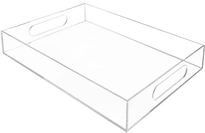 Plateau de service en acrylique 35 x 28 cm | Plateau de service à collation avec poignée | Plateau de service antidérapant transparent, plateau de service décoratif, plateau de service alimentaire