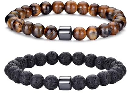 RANKEEF Perlenarmband Herren, 8 mm Perlenarmbänder Set, Stretch-Armbänder Herren, Verstellbares Schwarzes Kristall-Perlenarmband Perlen Armband Herren