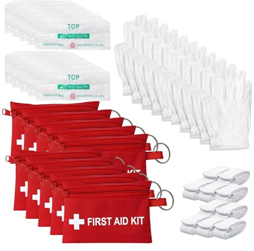 Yzpacc Mini Erste Hilfe Set, CPR Schlüsselanhänger, 10 Satz | CPR Gesichtsschutz mit Atmungsbarriere, Elastischer Gürtel, Ein Paar Einweghandschuhe, Für Reisen, Zuhause, Camping