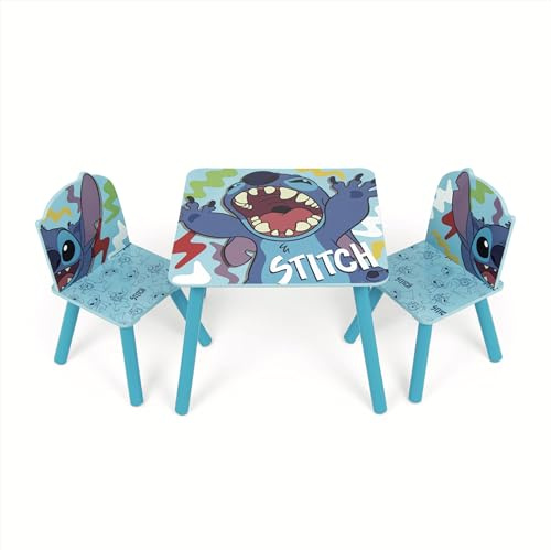 ARDITEX - Set de Mesa y 2 Sillas Infantiles de Madera - 50x50x44 cm y 26,5x26,5x50 cm - Ideal para Jugar, Pintar y Hacer Manualidades - Licencia Oficial Stitch