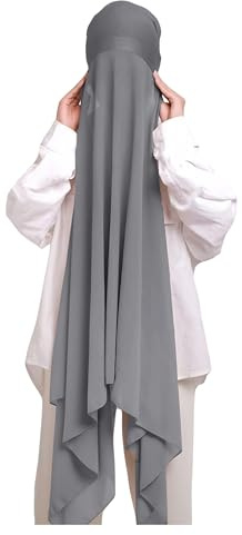 Lina & Lily muslimsk chiffong omedelbar hijab huvudscarf med matchande knytband tillbaka jersey underkeps, Mörkgrått, en storlek