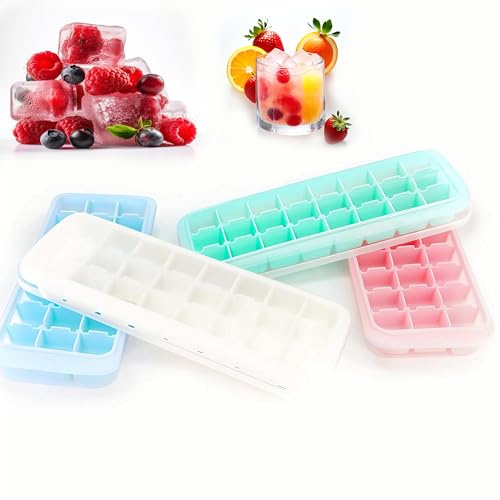 Ice Cube Trays, 24 Square Ice Cube Tray Flexible Silicone Moulds, Stackable Lids, Dishwasher Safe, BPA-Free,Set of 4