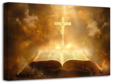 CCWACPP Christliche Wandkunst auf Leinwand Heilige Bibel Kreuz Bilder Jesus-Geist Gemälde Druck Gott Poster Kirchenzimmer Dekor Rahmen (30.00 x 45.00 cms)