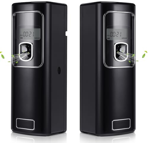 Rossesay 2 Pcs Automatic Air Freshener Spray Dispenser with Screen LCD Perfume Dispenser Wall Mount/Standing Capacity for Bathroom Hotel Office Commercial Place (Black)