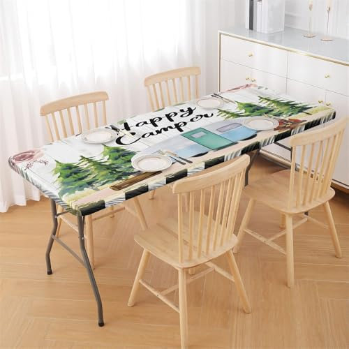 Morbuy Rechteckige Camping Drucken Elastische Tischdecke, Rechteckig Tischdecke mit Gummizug Spanntischdecke Gartentischdecke für Outdoor Picknick Partys (Baum,6ft/183x76cm)
