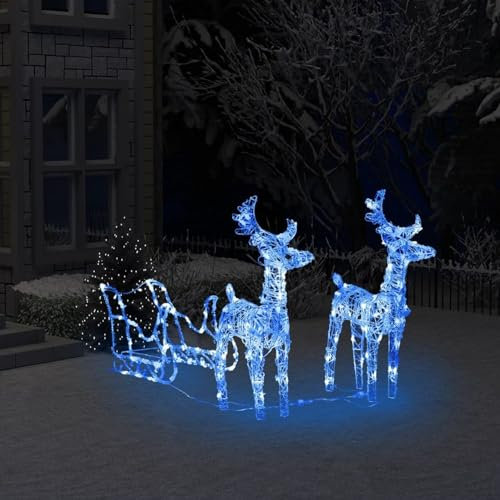 Sufrk Décoration de Noël Rennes et traîneau 160 LED 130 cm Acrylique Luge Pelle,Luge Pelle Adulte