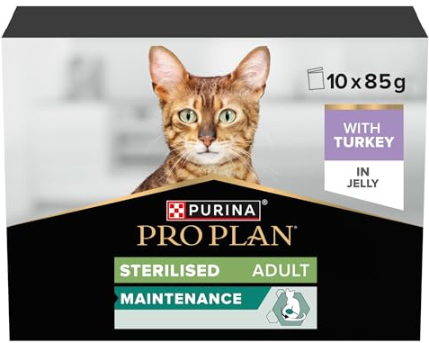 PURINA PRO PLAN Sterilised Maintenance Cibo Umido per Gatti Adulti Sterilizzati Teneri Pezzetti in Gelatina con Tacchino 40 Bustine da 85g