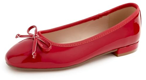Feversole Women's Square Toe Fashion Flat,Punta Quadrata Tacco Basso Slip On Flats in Pelle vegana Verniciata Rossa 38 EU