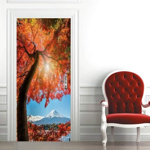 Türtapete Selbstklebend 86x200 cm Türfolie Selbstklebend Berg Türaufkleber Türposter Herbstbaum Türsticker Fototapete 3D Effekt für Schlafzimmer Wohnzimmer Küche 8242A
