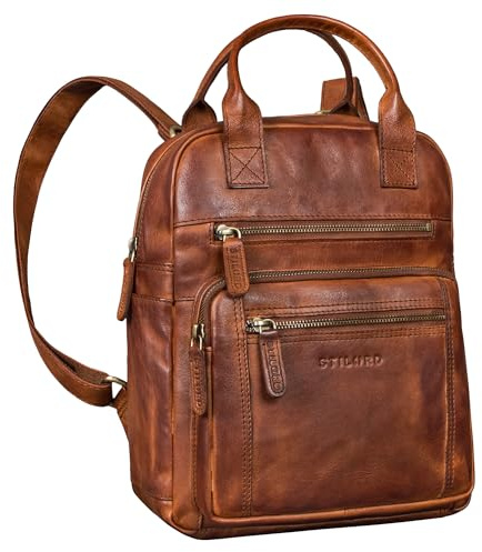 STILORD Zane Premium Sac à Dos de Loisirs en Cuir pour Dames Moyen-Grand - Idéal comme Sac à Dos de Voyage avec Support pour Trolley - 12 Pouces Couleur:Brandy - Cognac