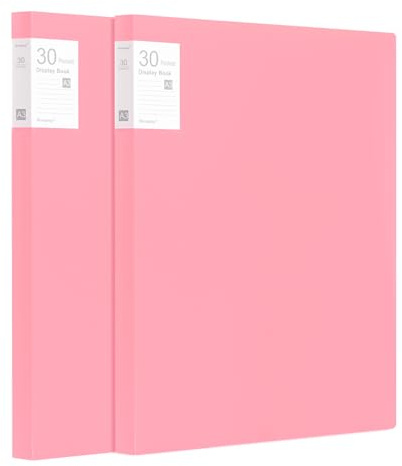 Srvnpioy 2 Pezzi Portalistino A3, 30 Tasche Trasparenti, Porta vista A3 60 viste, Presentazione Mostra Libro per opere d'arte, fogli report, Rosa