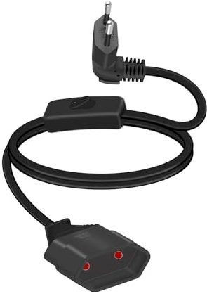 GELRHONR Schwarz Verlängerungskabel mit Schalter, 90 Grad, 250V, 2,5A, für Haushaltsgeräte, Lampen, TV, PC, Monitor