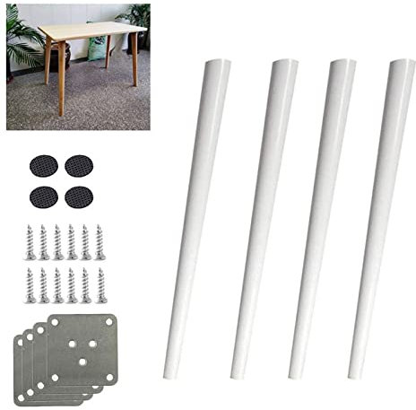 IEOWY 4Pcs Solid Oak Wood Furniture Legs 70cm/27.6in Replacement Desk Dining Table Chair Sofa Legs White Oblique Cone Shape Including Accessories