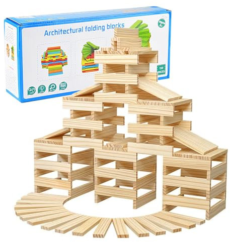 juyishwu 150 Stück Holzbausteine Natur,Bauklötze Holz für Kinder, Holzklötzchen zum Basteln, Geeignet Bauklötze ab 3 Jahre DIY Geschenke Junge und Mädchen
