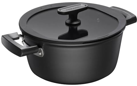 FISKARS Cacerola con Tapa, Hard Face, Diámetro 22 cm, Capacidad: 3,5 litros