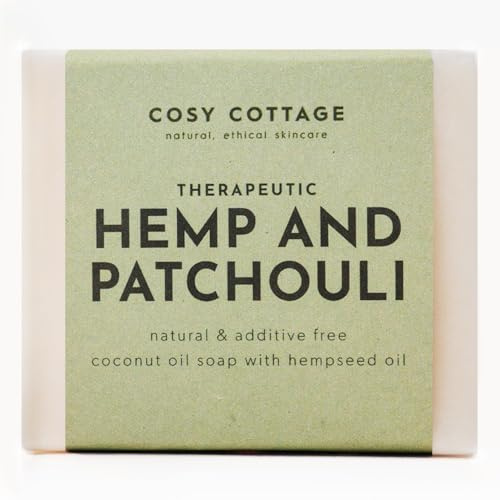 Cosy Cottage Therapeutic Hempseed & Patchouli Oil Soap Bar – 110g | Handmade, Natural & Moisturising Cleanser | Plastic Free, Palm Oil Free, SLS Free | Shower & Bath Soap | Gift for Women