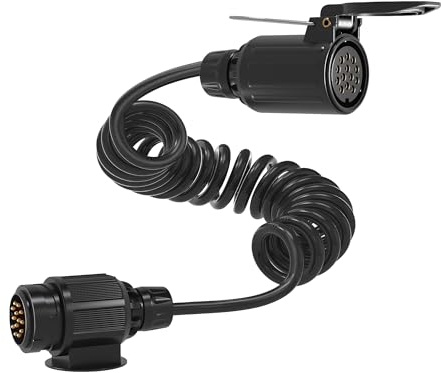 Wiltec Cavo a Spirale 3 m con Spina e Presa a 8 Poli, in PU Impermeabile, per rimorchi roulotte Caravan