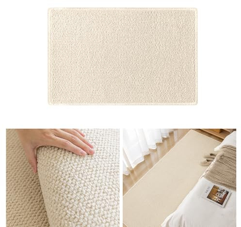 Kleiner Teppich, Sisal-Baumwollstoff, Unterseite hinten, rutschfeste gewebte Baumwolle, Eingangsteppich für Veranda, Badezimmer, Küche, Schlafzimmer (Beige, 60 x 40 cm)