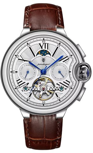 W WOLF-CUB Mode herr Tourbillon klockor automatisk mekanisk armbandsur multifunktionell vattentät sport manlig klocka män vardaglig affärsklocka, brun och vit