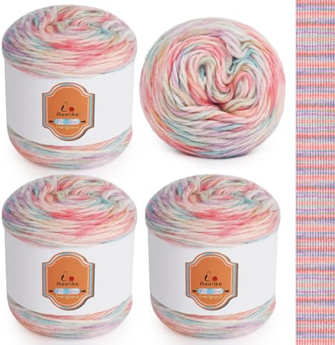 Aeelike 400g Farbverlaufsgarn Baumwolle Garn, 210m Super leichte Gradient Bobbel Wolle Farbverlauf, Superweiche Bunte Strickwolle zum Decke Pullover Schal Hüte, Ombré Sockenwolle, Regenbogen