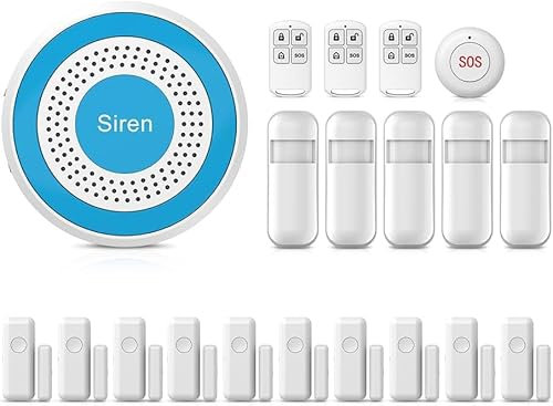 PGST A519W-EU-F Kit Allarme Casa Senza Fili Sistema di Sicurezza con Sirena 13 0dB, 5 Sensori Porte/Finestre, 3 Telecomandi, SOS, WiFi