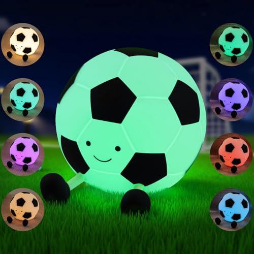 YISUN Football Night Light, Colorful Silicone Lamp for Kids, Rechargeable Dimmable Touch Portable Football Lamp with Timer, Night Lamp for Childrens Bedroom