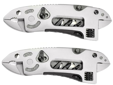 HAMPPLIES 2 Stück Multifunktionale Outdoor Camping Zange Teiliges aus Rostfreiem Stahl Tragbare Universalzange mit Drahtschneider Rohrzange und Schraubenschlüssel Kompakt und Leicht für