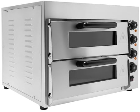 Forno elettrico professionale per pizza piano di lavoro | Forno per pizza in acciaio inox con doppio riscaldamento | Interno commerciale con superficie di cottura in pietra e regolatore di temperatura