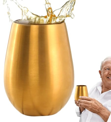 Bicchiere da vino senza stelo, 500 ml, colore oro, infrangibile, portatile, senza stelo, per picnic, hotel, bar, piscina, camper, campeggio, viaggi, ristoranti, matrimoni