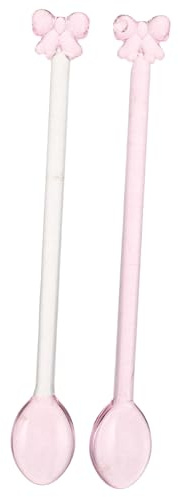 MAGICLULU 2 Stück Glaslöffel mit Glas Schleife Rosa aus Glas zum Rühren und Mischen von Zutaten Niedlich für Küche und Hausgebrauch