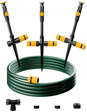 RESTMO Sprinklers for Lawns, Multi-Adjustable Lawn Sprinkler Set | Flexible Garden Sprinkler System with 10m(30ft) Garden Hose, Ideal for Plant and Flower Bed Watering, Yellow