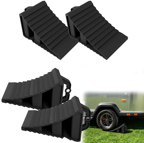 LZQ Små Stoppklossar för Bil med Handtag, PP Plast Hjulstopp Bromskeilar Bilsläp Husbil, Hjulstöd Halkfria Hjulkilar Broms Stöd Wheel Chocks - Svart, 4-pack