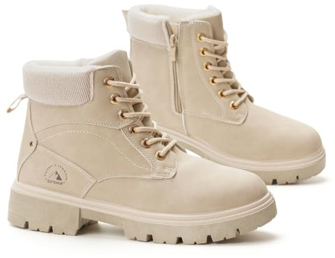GLAMORA Botas de Invierno para Mujer, Botines Forrados con Plataforma, Estilo Montaña, Resistentes al Agua, Suela de Goma Antideslizante, Cremallera Lateral y Cordones G25100-bg-40