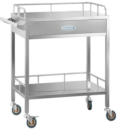 Rollwagen aus Edelstahl mit Lenkrollen, Schublade mit Gittern, Geländer für Medizin, Zahnmedizin, Schönheitssalon, Krankenhaus, Klinik, Heimgebrauch