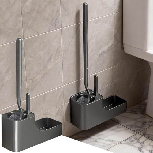 Wandmontage Klobürste Grau Silikon, Toilettenbürste Grau WC Bürste Badaccessoires mit Schnellem Trocknungsbehälter, für Badezimmer, Wandmontage & Stehen (B)