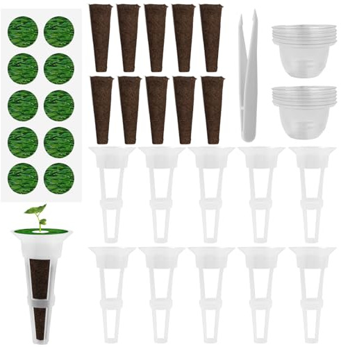 OVBOVA Hydroponic - Spugne per la crescita idroponica, 50 pezzi, con spugne da coltivazione, etichette, coperchi isolanti, set completo per principianti e amanti delle piante