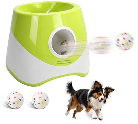 cimsfcor Lanzador automático de pelotas para perros, juguete interactivo recargable para buscar mascotas, lanzador de pelotas de tenis para perros pequeños, 3 modos de distancia de disparo, 3 tenis