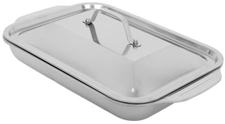 ROMISBABA Teglia Rettangolare in Acciaio Inossidabile per Arrostire Pesce e Carne con Fondo Spesso, Padella Multifunzione per Cucina Professionale e Uso Commerciale