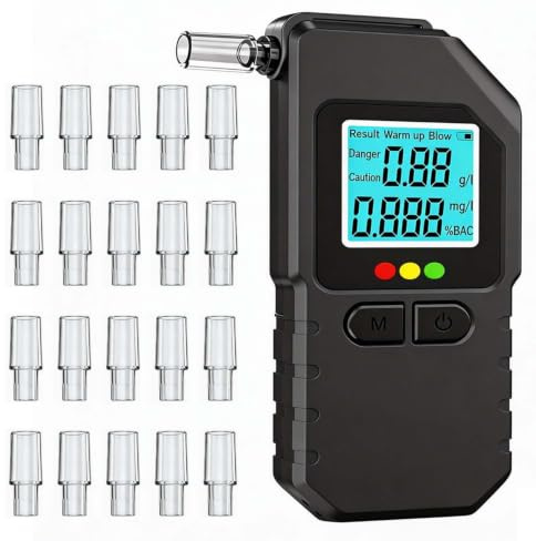 Portable Breathalyzer Alcohol Tester, Fast Accurate Sensor, Triple LED Smart Alert & LCD Display, with 20 Mouthpieces for Home, Road Trips, Parties
