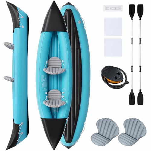 COSTWAY Kayak Gonflable 2 Places en PVC avec Pagaie, Bateau de Pêche