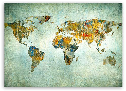 ge Bildet Bild auf Leinwand | Weltkarte Retro - Weltkarte I in 70x50 cm als Wandbild | Wand-deko Dekoration Wohnung modern Bilder | 2201